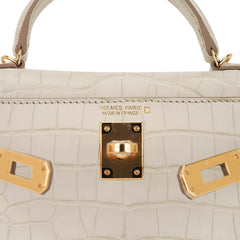 Limited Edition Mini Kelly 20 Sellier Beton Matte Alligator Bag with Gold Hardware