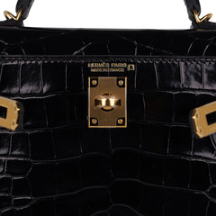 Kelly 20 Mini Sellier Bag Black Alligator Gold Hardware