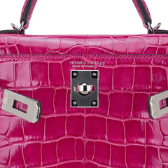 Limited Edition Mini Kelly 20 Sellier Rose Scheherazade Alligator Bag Palladium Hardware