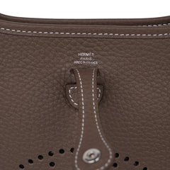 Mini Evelyne TPM Bag Etoupe Navy Strap Clemence Leather with Palladium Hardware