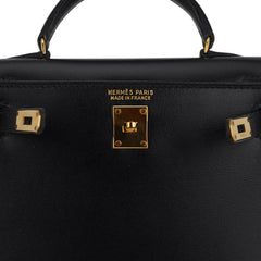 Vintage Kelly 15 Micro Sellier Bag Black Box Leather with Gold Hardware