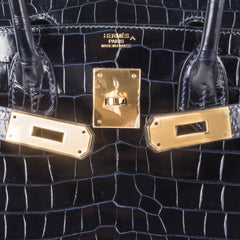 Birkin 30 Bag Blue Marine Porosus Crocodile Gold Hardware