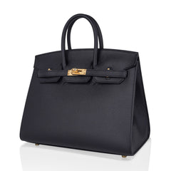 Birkin Sellier 25 Black Gold Hardware Epsom Leather New w/Box