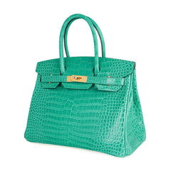 Birkin 30 Bag Jade Porosus Crocodile Gold Hardware