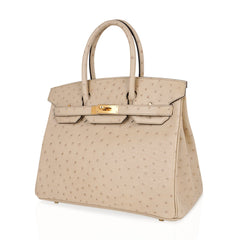 Birkin 30 Bag Ostrich Parchemin Gold Hardware New w/Box