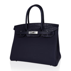 Birkin 30 Touch Blue Indigo Matte Alligator Bag Palladium Hardware