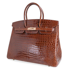 Limited Edition Birkin 35 Bag Diamond Miel Porosus Crocodile with Gold Hardware