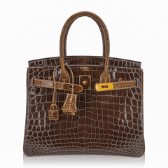 Special Order Birkin 30 HSS Bag Gris Elephant and Ficelle Crocodile with Gold Hardware