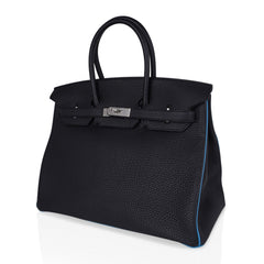 Special Order HSS Birkin 35 Bag Black Turquoise Togo Leather with Brushed Palladium Hardware