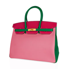Birkin 35 HSS Bag Rose Confetti/Rose Tyrien/Bamboo Brushed Gold Hardware
