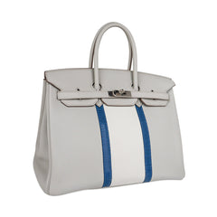 Limited Edition Club Birkin 35 Bag Gris Perle Blanc Clemence Leather with Palladium Hardware