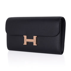 Constance Long To Go Wallet Black Rose Gold Hardware Epsom New w/ Box