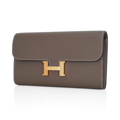 Constance Long To Go Wallet Etoupe Epsom with Gold Hardware