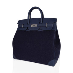 HAC Birkin 40 Bag Blue Nuit Feutre and Blue de Malte Evercolor Leather with Palladium Hardware