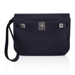 Kelly Depeches 25 Pouch Blue Ocean Galop D’Vache Leather with Palladium Hardware