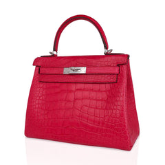 Kelly 28 Bag Rose Extreme Matte Alligator with Palladium Hardware