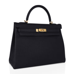 Kelly 32 Retourne Bag Black Gold Hardware Togo Leather