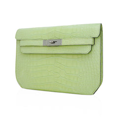Kelly Depeches 25 Pouch Jaune Bourgeon Matte Alligator Palladium Hardware