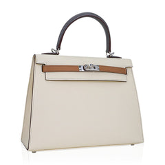 Kelly Sellier 25 Bag Nata Chai & Gris Meyer Epsom Leather with Palladium Hardware