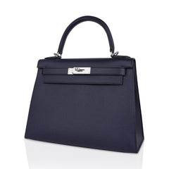 Kelly 28 Bag Blue Indigo Sellier Epsom Palladium Hardware New/Box
