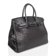 Birkin 35 Bag So Black Limited Edition Matte Black Alligator