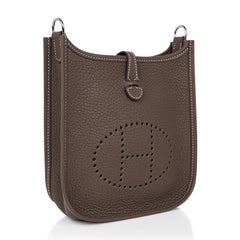 Mini Evelyne TPM Bag Etoupe Navy Strap Clemence Leather with Palladium Hardware