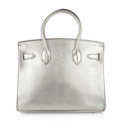 Limited Edition Birkin 30 Bag Silver Metallic Chevre Leather with Palladium Hardware