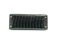 Kelly 28 Bag Exotic Vert Fonce Porosus Crocodile Gold