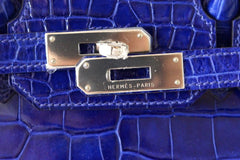 Birkin 35 Bag Vivid Electric Blue Porosus Crocodile Palladium