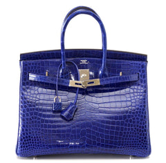 Birkin 35 Bag Vivid Electric Blue Porosus Crocodile Palladium