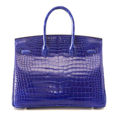 Birkin 35 Bag Vivid Electric Blue Porosus Crocodile Palladium