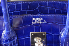 Birkin 35 Bag Vivid Electric Blue Porosus Crocodile Palladium