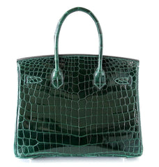 Birkin 30 Bag Emeraude Emerald Porosus Crocodile Palladium