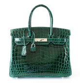 Birkin 30 Bag Emeraude Emerald Porosus Crocodile Palladium