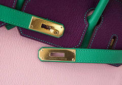 Birkin 30 Bag Tri-Color HSS Rose Sakura Anemone Bamboo Chevre Gold