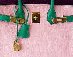 Birkin 30 Bag Tri-Color HSS Rose Sakura Anemone Bamboo Chevre Gold