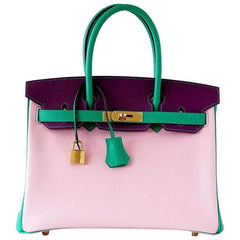 Birkin 30 Bag Tri-Color HSS Rose Sakura Anemone Bamboo Chevre Gold