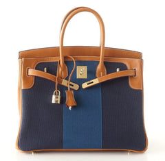 Birkin 35 Bag Blue Flag Toile Barenia Leather Permabrass Limited Edition