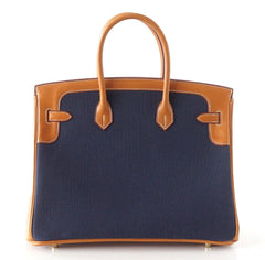Birkin 35 Bag Blue Flag Toile Barenia Leather Permabrass Limited Edition