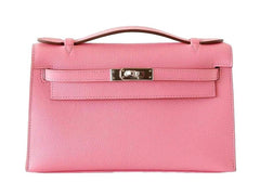 Kelly Pochette Clutch Bag Rose Confetti Pink Epsom Palladium