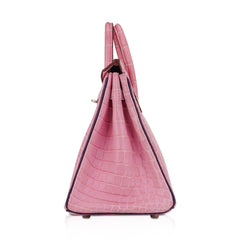 Birkin HSS 25 Bag 5P Pink and Violet Matte Crocodile with Brushed Palladium Hardware