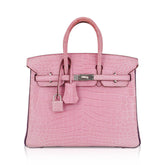 Birkin HSS 25 Bag 5P Pink and Violet Matte Crocodile with Brushed Palladium Hardware