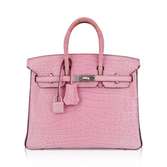 Birkin HSS 25 Bag 5P Pink and Violet Matte Crocodile with Brushed Palladium Hardware