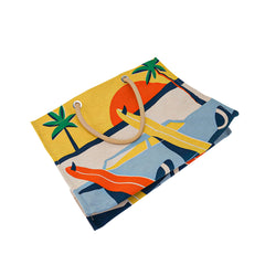 Beach Tote bag Apres la Vague Printed Toile Jaune and Blue