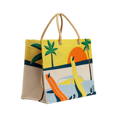 Beach Tote bag Apres la Vague Printed Toile Jaune and Blue