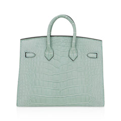 Limited Edition Birkin 20 Sellier Bag Vert D’Eau Matte Alligator with Gold Hardware