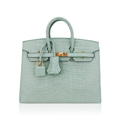 Limited Edition Birkin 20 Sellier Bag Vert D’Eau Matte Alligator with Gold Hardware