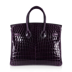 Birkin 25 Bag Aubergine Niloticus Crocodile with Gold Hardware