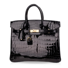 Birkin 25 Bag Black Crocodile Lisse Gold Hardware