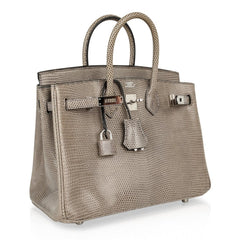 Birkin 25 Bag Gris Agate Lizard Palladium Hardware VERY Rare